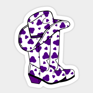 PURPLE Cow Spots Cowboy Hat And Boots Sticker